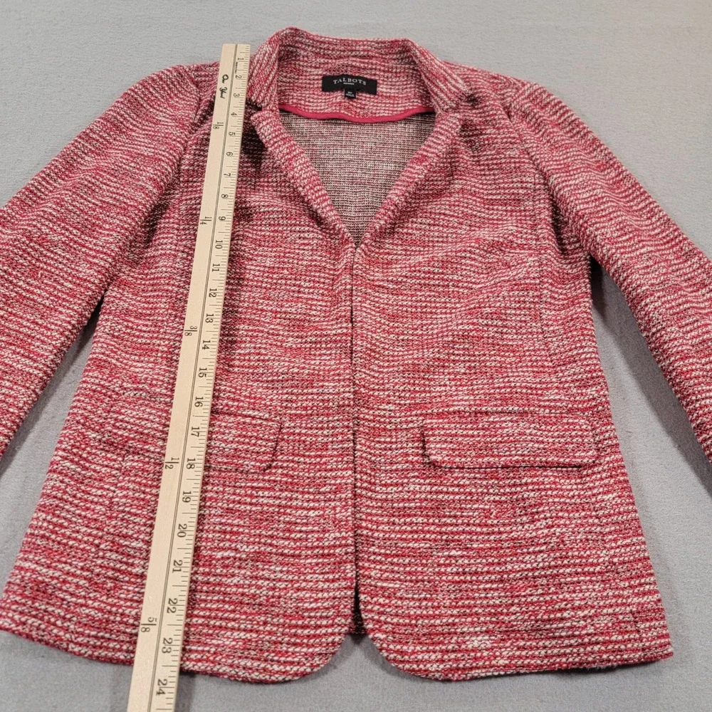 Talbots Petites Textured Knit Blazer Career Office Jacket Red White Women's 6P